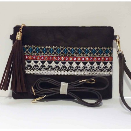 Brown hand bag with Embroidery
