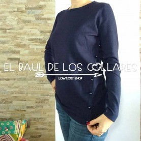 Navy blue sweater with pearl buttons
