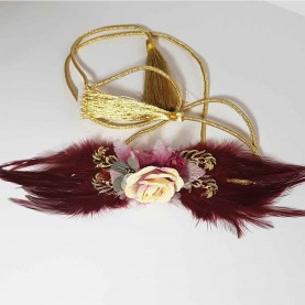 Flowers and feathers belt maroon