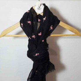 Black cotton scarf with swans