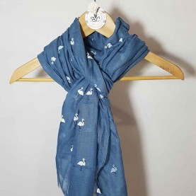 Blue cotton scarf with swans