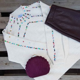Wool sweater with multicolor sequins