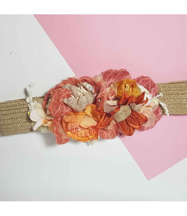 Belt with flowers pink