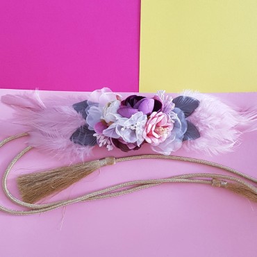 Flowers and feathers belt pink