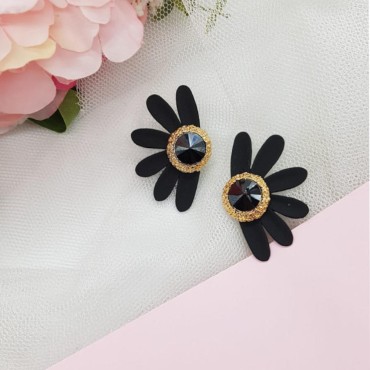 Earrings Half Flower Black